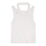 Solid Hollow Out Vest For Women O Neck Sleeveless Fake Two Irregular Casual Tank Tops Female Fashion New