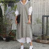 Casual Winter Oversize Straight Sleeveless Sweater Dress Women Thick Knit Long Dress Female Knitted Vest Dress