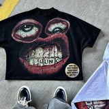 Men's T-Shirt Y2K Cotton Man Harajuku Street Hip-Hop Big Eyes Mouth Pattern Printing Super Classic-Outfit