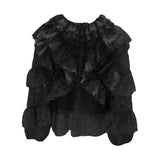 Straight Cut Out Shirt For Women Round Neck Long Sleeve Ruffle Trim Solid Blouses Female Clothing Style New