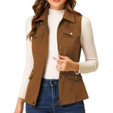 New Single Women's Vest Cardigan Zipper Jacket Multi-Pocket Solid Color