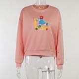 Cute Sweet Cartoon Embroidered Sweatshirts Kawaii Girl Cotton 2021 O Neck Long Sleeve Loose Women Pullover Autumn