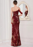 Sequin One Shoulder Slit Long Evening