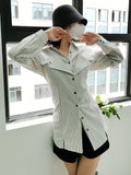 Patchwork Fake Two Piece Striped Shirt For Women Lapel Long Sleeve Colorblock Loose Blouses Female Fashion