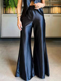 2 Pieces Sets Women Sleeveless Tank Split Hem Top And Wide Leg Pants Women Outfits Silk Pant Sets Matching Sets-Outfit