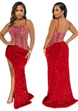 Sexy Sequins Straps Backless Irregular Slit Long