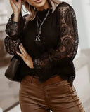 Lace Hollow Shirt Blouse Woman Spring Fall Fashion Long Sleeve O-neck Shirts Top Femme White Vintage Loose Women Clothing-Outfit