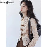 Women Vintage Shirts V-neck Floral Long Sleeve Y2K Crop Tops Shirts 2024 Busas Mujer De Moda Slim Fashion Short Blouses-Outfit