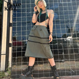 Irregular Pockets Zipper Detachable Maxi Cargo Skirt Trending Rave Clothes Women Y2k Elastic Waist Long Skirt