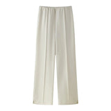 Double-Sided Cloth Body Round-Neck Long-Sleeved Head-Dressed Tight High-Waisted Straight Trousers Casual Suit