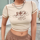 Angel Printed Short Sleeve Crop Top T Shirt Women Summer Clothes Cute Print T-shirt Ladie Streetwear Tee Shirt