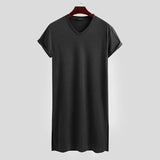 Sleep Robes Short Sleeve Solid Cotton 2021 V Neck Soft Bathrobes Leisure Comfortable Men Nightgown Homewear INCERUN S-3XL