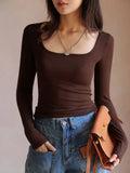 Autumn Winter Low Neck Undercoat Women's Spring Autumn Top Long sleeve Slim fit inside and outside-Outfit