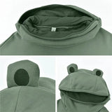 Oversize Frog Hoodie Women Long Sleeve Zipper Pocket Mouth Sweatshirt Clothes Doll Top Kawaii Funny Pullover