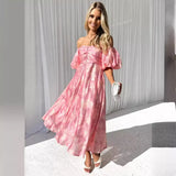 Spring And Summer New Seaside Holiday Bubble Sleeves To Close The Waist Temperament Dress