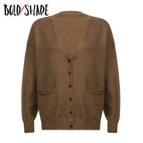 Bold Shade Fairy Core Aesthetic Cardigans Solid Single Breasted Long Sleeve Indie Women Outerwear Y2K Streetwear Oversized