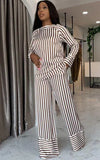 Casual Elegant Stripes Blouse and Pants 2 Piece