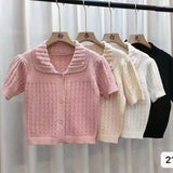 Retro Short-Sleeved Knitted Jersey Jacket Women's Summer 2025 New Korean Version Of Short Bubble Sleeve Hollow