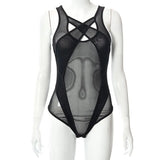 Casual Black Mesh Holoow Out Bralette Jumpsuit Women Summer New Bodycon Bodysuits Femme Clothings Romper
