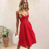Sexy Backless Polka Dots Print Beach Summer Dress Women 2020 Deep V Neck Boho Sundress Red White Midi