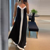 Toloer Women's Wear Temperament Elegant Contrast Color V-Collar Long Halter