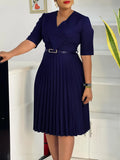 Women's Clothing 2025 Summer New Fashion Temperament V-Neck Solid Color Large-Size Pressure Fold African