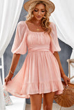 Ruffled Hem Square Neck Mini