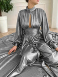 Spring-Summer Popular Color Hanging Waist Hanging Neck Big Swing Sexy Avocado Green Dress Solid Color Long Dress