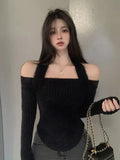 Mink Cashmere Halter Off Shoulder Knitted Sweater Women's Autumn and Winter Chic Tight-fitting Short Inner