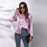 Shirt Women's Denswear Simulation Silk Long-Sleeved Shirt New Women's