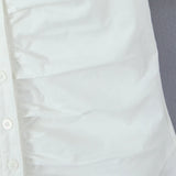 Sexy White Square Collar Low Chest Corset Style Mini Dress Short Puff Sleeve Women Ruched Pleated Front Center Buttons Robe-Outfit