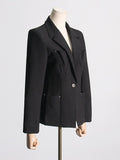 Toloer Temperament Casual Small Suit Female 2024 Spring New Fashion V Collar Long Sleeve Design Feeling Small Black Coat-Outfit