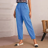 Four-Season Cotton Nine-Point Trousers Loose Waist Slacks Slant Pocket Trousers