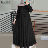 Casual Solid Puff Sleeve Ladies Kaftan Sundress ZANZEA Vintage Chiffon Dress Women 2023 Spring Ruffle Maxi Vestidos 703-0-Outfit