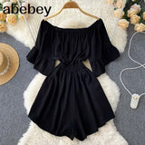 Slash Neck Jumpsuits Shorts Casual Summer Women Overalls Solid Ruffles Playsuits 2022 Sexy Ruffles