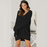 Toloer Sweater Wish Lady Loose V-Neck Medium Long Dress Knitted