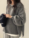 Oversized Split Hem Pullover Sweater-Outfit