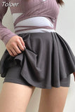 Preppy Korean Style Pleated A-line Skirt with shorts Low Waist Casual All-match Harajuku Chic Mini Skirts Y2K New