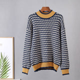 Houndstooth Knitted Cashmere Sweaters Women 2021 New Winter Loose Ladies Pullovers Warm Casual Knitwear