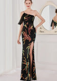 Sequin One Shoulder Slit Long Evening