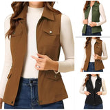 New Single Women's Vest Cardigan Zipper Jacket Multi-Pocket Solid Color