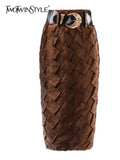 Coffee Casual Slim Solid Temperament Skirt Female Gathered Waist Minimalist Skirts For Women Autumn Style 2022
