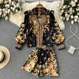Fashion Spring Runway 2 Piece Sets For Women Turn Down Collar Floral Print Blouse And Shorts Suit Office Lady Outfits