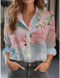 Autumn Fashion Loose Print Shirt Blouse Women's Casual Button Long Sleeve Shirts For Women 2024 White Plus Size Tops-Outfit