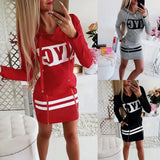 Hooded Women Summer Dress Short Sleeve Letter Print Zipper Bandage Hoodies Lady Casual Sport Bodycon Vestidos Mini Dresses-Outfit