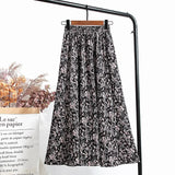 Summer Chiffon Beach Boho Maxi Women Skirt High Waist Floral Print Vintage Holiday Ruched Long Fashion Skirts
