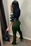 Casual Printed Short Sleeve Knotted Blouse And High Waist Split Pocket Pants