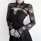 Temperament Flare Sleeve Blouse With Horn Inside Collar Perspective Of Lace Bottomed Blouse-Outfit