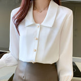 Long Sleeve Office White Blouse Shirt Blouse Women Blusas Mujer De Moda 2021 Turn Down Collar Chiffon Blouse Tops