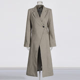 Fashion British Wind Blond Open Fork Long Suit 2025 New Striped Design Waist Thin Wind Coat